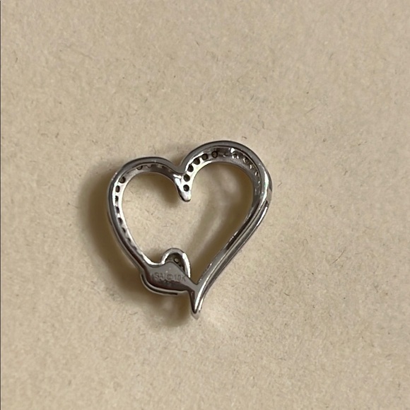 10K White Gold Genuine 1/5 ctw Diamond Double Open Heart-Shaped Pendant - Picture 3 of 6
